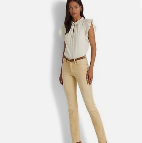 Lauren Ralph Lauren Mascarpone Cream Jersey Flutter-Sleeve Women Blouse - Picture 3 of 10